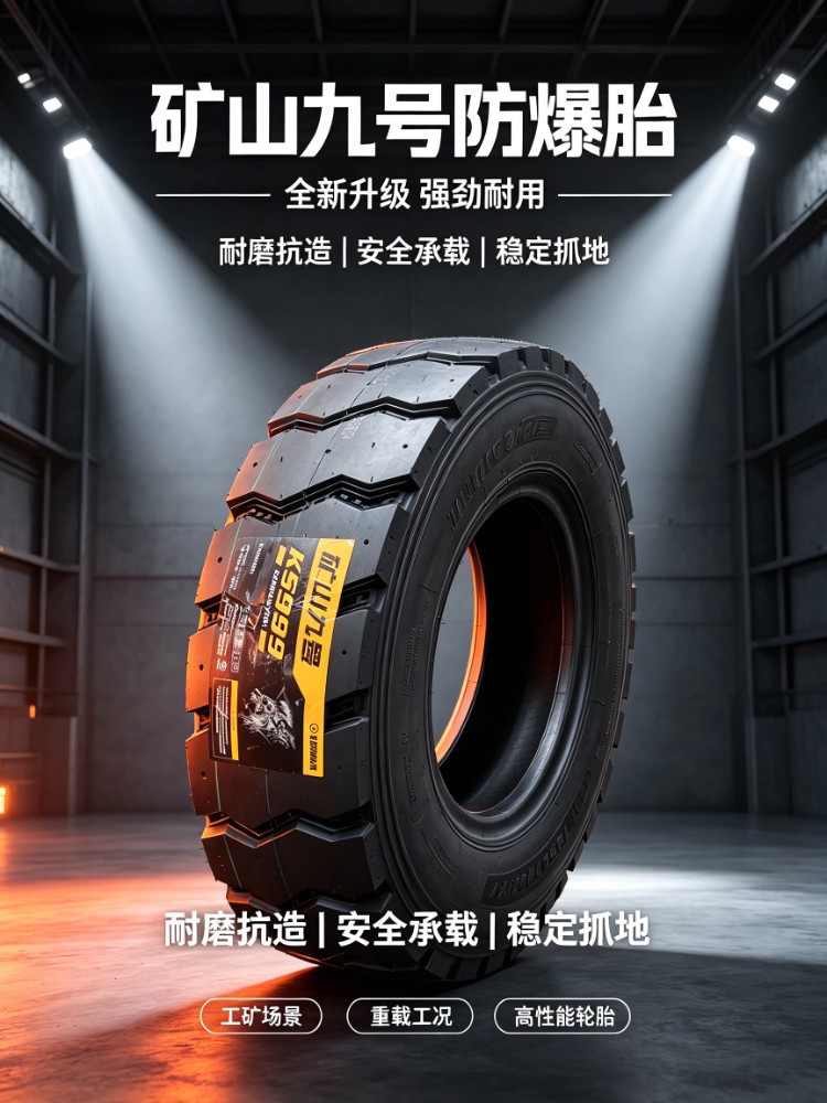 1200R20 Mine No.9 Explosion-Proof Tire for Iron Knight Hundred-Ton King Dump Truck and Dumper Truck, All-Steel Thickened Heavy-Duty Tire