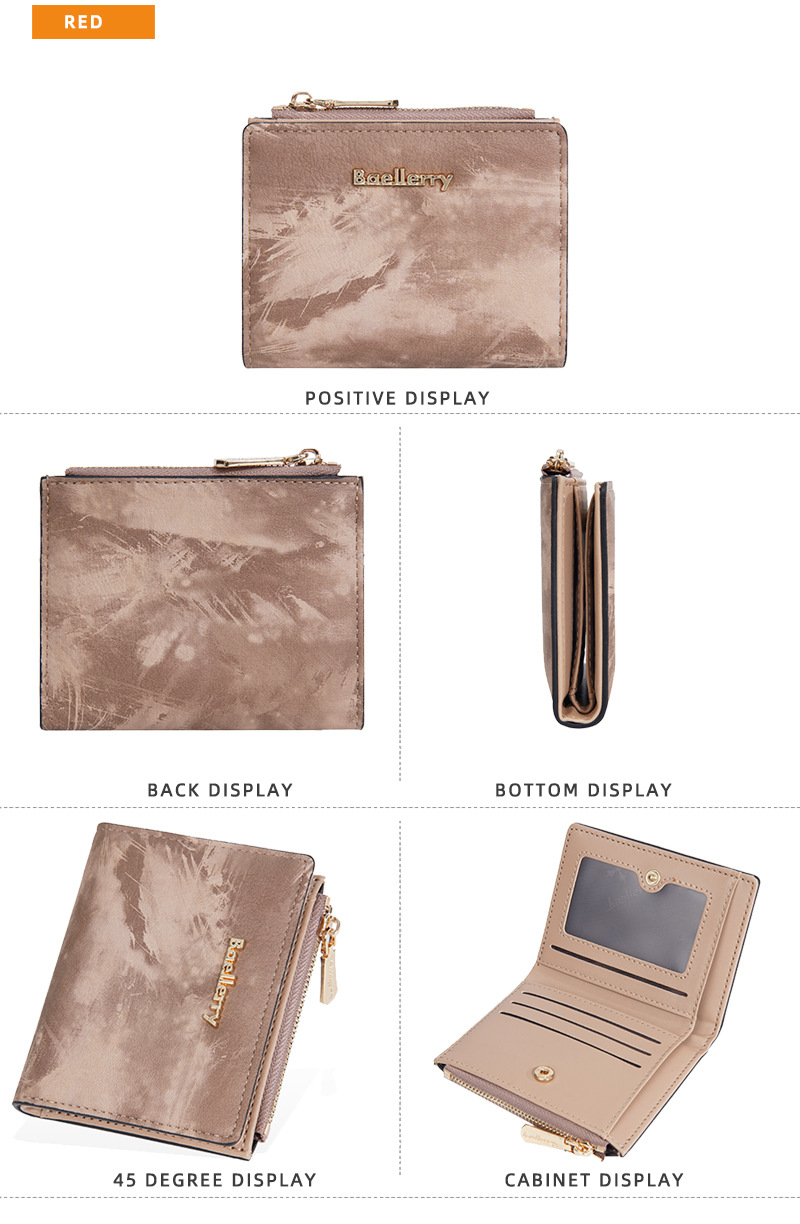 Geldbörse: Neue, kurze Geldbörse für Damen im Tintenmalerei-Stil, Münzfach für mehrere Karten, durchgehendes Geldscheinfach und Seitentaschen mit Reißverschluss für Münzen und Ringe._voghion.com