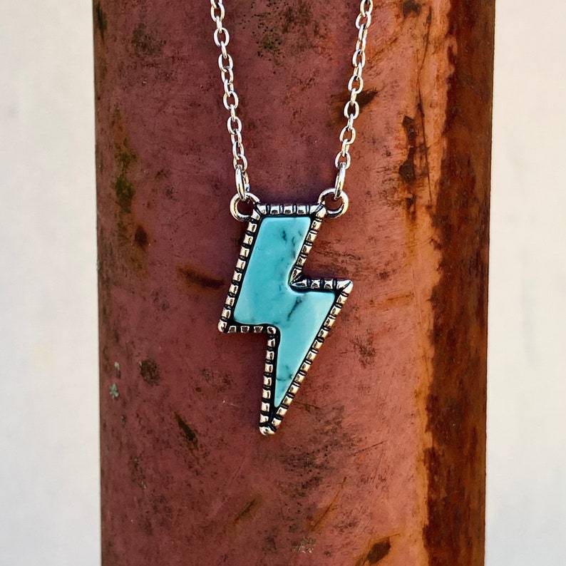 Retro Lightning Alloy Plating Inlay Turquoise Unisex Pendant Necklace display picture 4