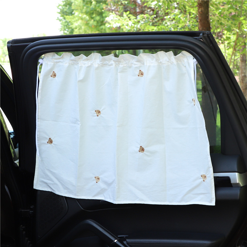 Car embroidered curtain sunshades Cartoon cotton car suction cup curtains Car sun protection and heat insulation sunshades