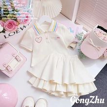 女童学院风套装2025新款夏季童装裙子女孩洋气POLO短袖短裙两件套
