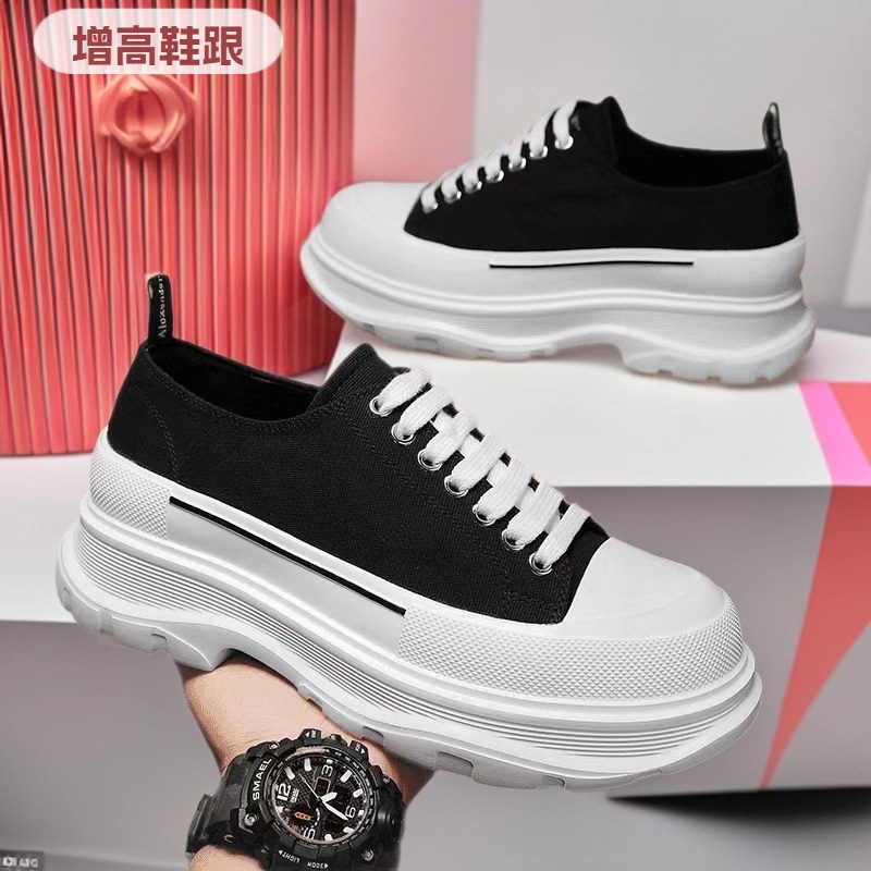 莆田纯原厚底麦昆帆布小白鞋男女老爹鞋内外增高帮情侣休闲鞋跨境