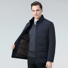 品牌男士白鸭绒羽绒服2024冬季加厚保暖轻薄立领中老年爸爸装外套