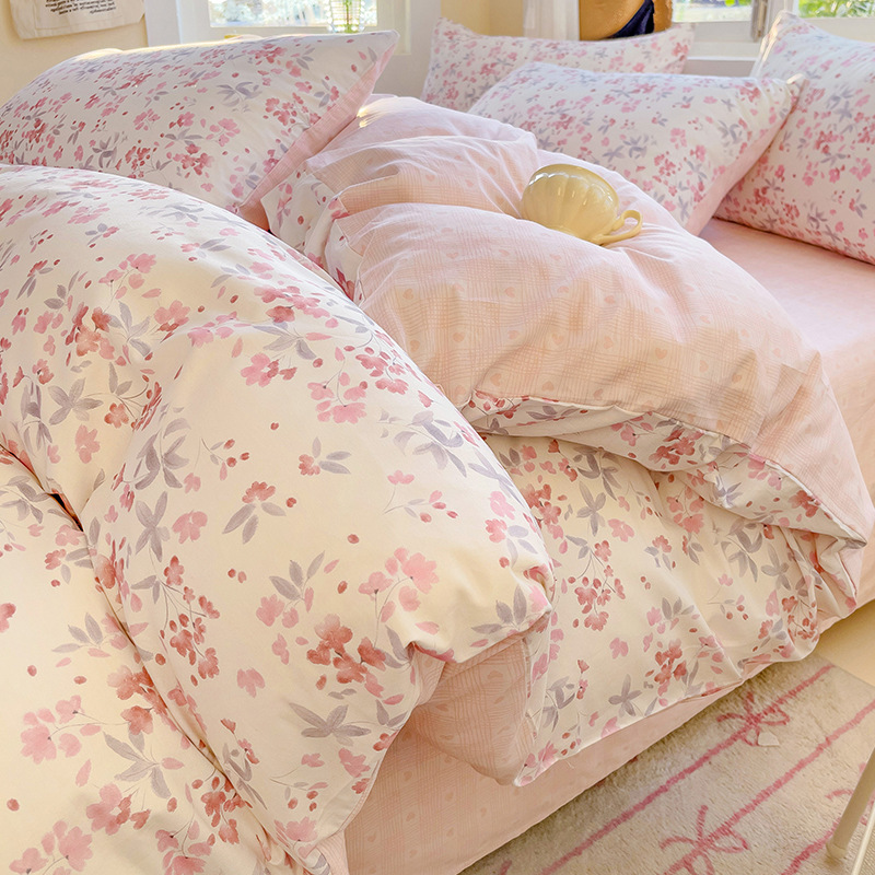 2024 nuevo invierno pequeño y fresco cama de algodón de cuatro piezas funda de edredón de algodón puro sábana ropa de cama de tres piezas