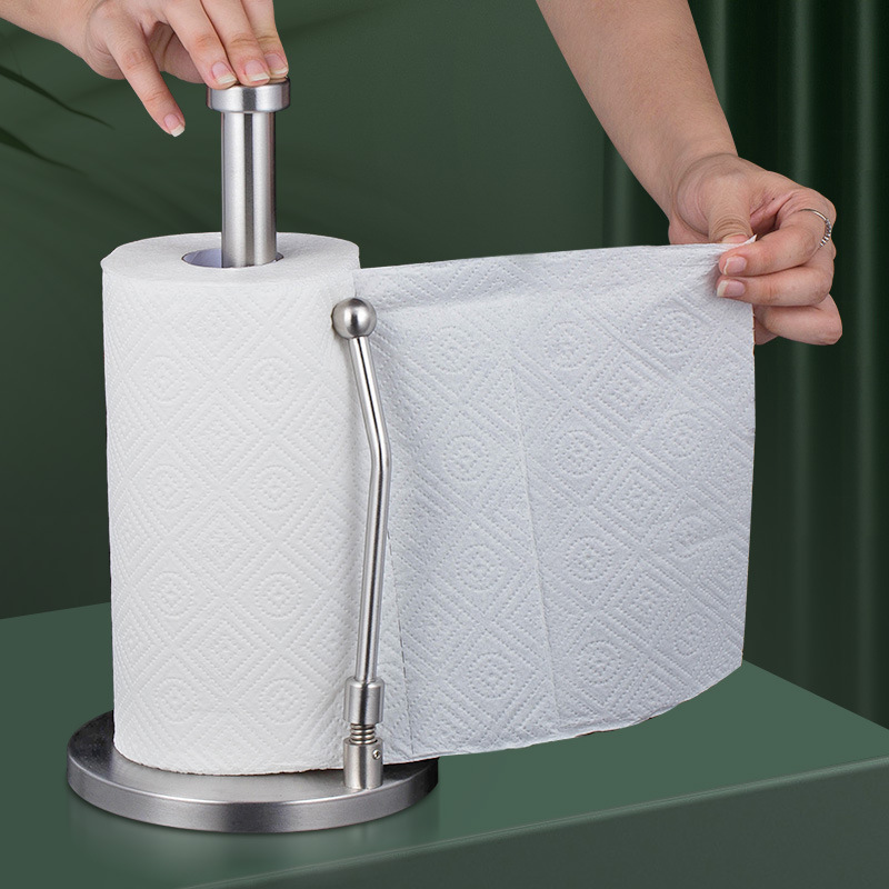 Soporte para papel de cocina de acero inoxidable, portapapeles vertical, perchero de papel de cocina creativo, estante de plástico sin punzonado, estante de film transparente