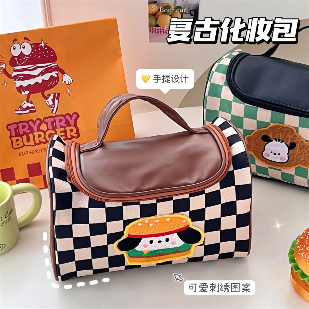 Tengyi original de gran capacidad retro de alto aspecto de la tela escocesa bolsa de cosméticos chica corazón bolsa de almacenamiento portátil nueva venta al por mayor