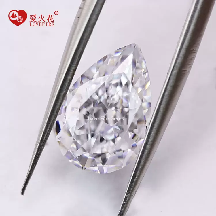 现货3EX璀璨碎冰花切车工水滴梨形白色锆石人造宝石合成CZ钻
