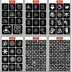 批發新款花臂紋身海娜紋繡 符號花朵防水紋身貼紙鏤空紋身模板