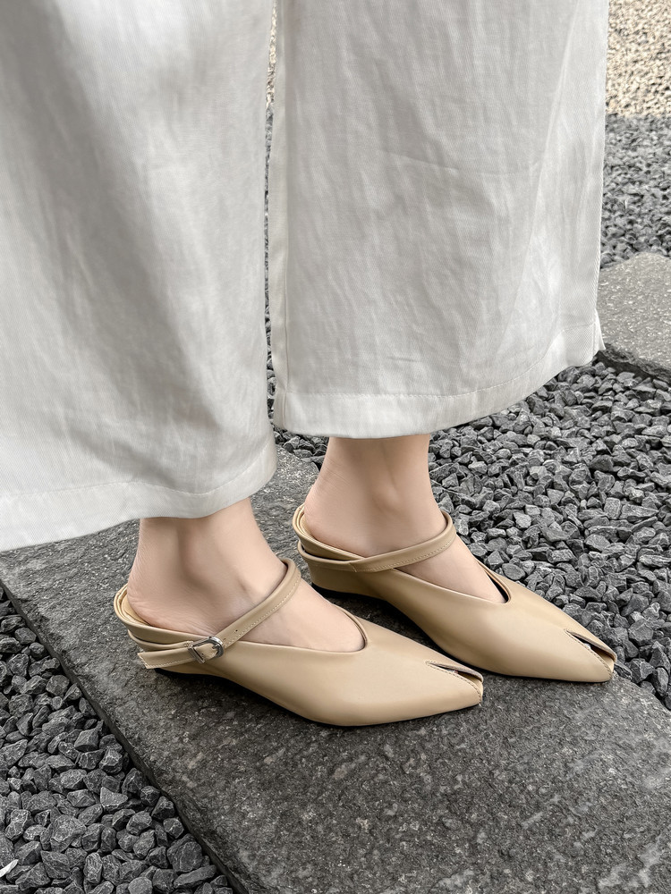Sandal nữ hở mũi gót nêm cao da bò tăng chiều cao quai ngang — màu đen, màu trắng, màu mơ chi tiết 5