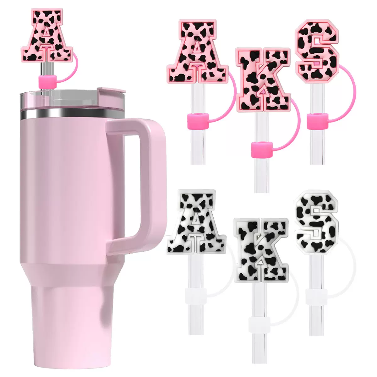 牛仔纹英文字母硅胶吸管帽10mm可重复使用吸管塞可爱吸管装饰扣夹