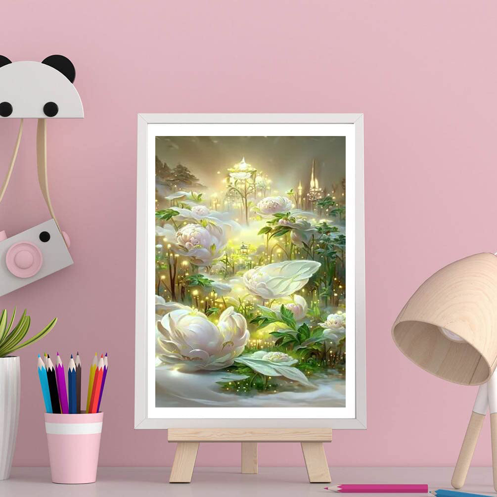 Pintura de Diamantes DIY con Diseño de Flores de Paisaje de Estilo Nuevo, Pintura de Diamantes Hecha a Mano con Diamantes Redondos y Cuadrados, Pintura de Pegatinas de Diamantes Simple al por Mayor