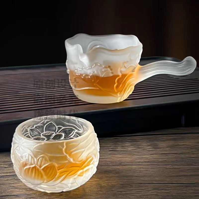 浮雕玻璃公道杯侧把分茶器防烫高端加厚耐热茶海冰冻功夫茶具品杯
