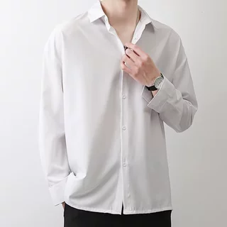 春秋禁欲系高级感休闲长袖衬衣宽松雪纺垂坠感冰丝衬衫男韩版潮流