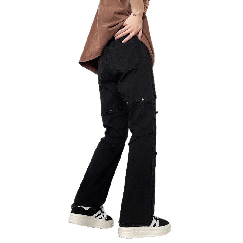 Jeans de empalme masculinos primavera y otoño piernas anchas sensación de colgar pantalones rectos sueltos nicho sensación de diseño de estilo americano de alta calidad