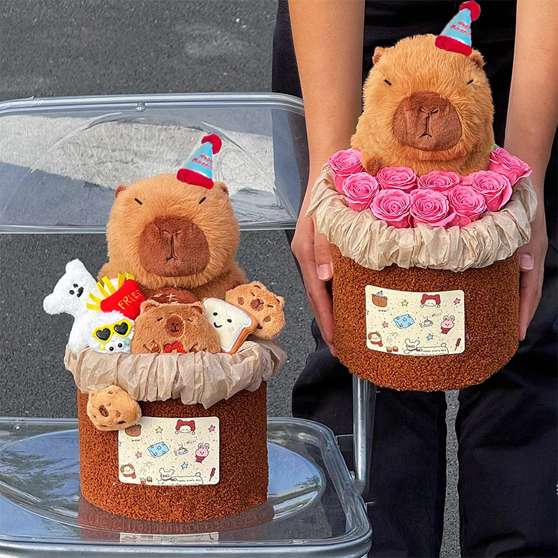 Teacher's Day gift: Kapibala plush toy hug bucket, cartoon plush doll bouquet, birthday gift for girls.