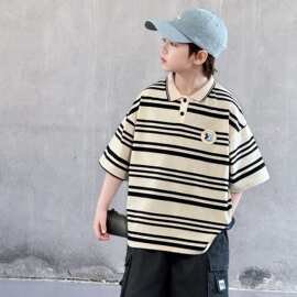 北疆狼男童夏季韩范条纹POLO衫酷帅男孩短袖夏天儿童中大童宽松时