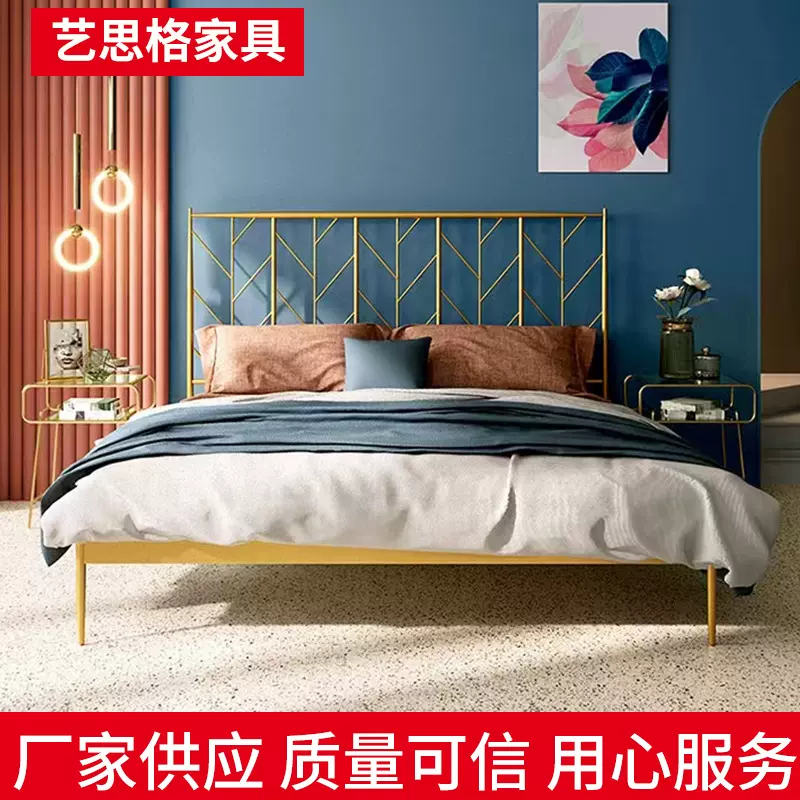 酒店双人床简约民宿卧室出租房铁架床公主床单人床加固储物空间