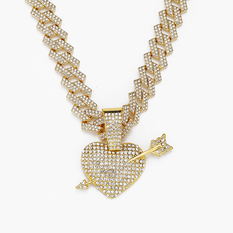 27g Weight Alloy Pendant Material Rhinestones Inlay Material Pendant Necklace, Necklace Pendant Classification Alloy Chain Material Cuban Link Chain Curb Chain Chain Type 1 Piece Quantity Daily Occasion Alloy Material Heart Shape, Arrow Pattern All Seasons Season Unisex Gender Inlay Design Exaggerated Style Exaggerated Heart Shape Arrow Alloy Inlay Rhinestones Unisex Pendant Necklace Necklace Pendant Men Pendant Necklaces 14