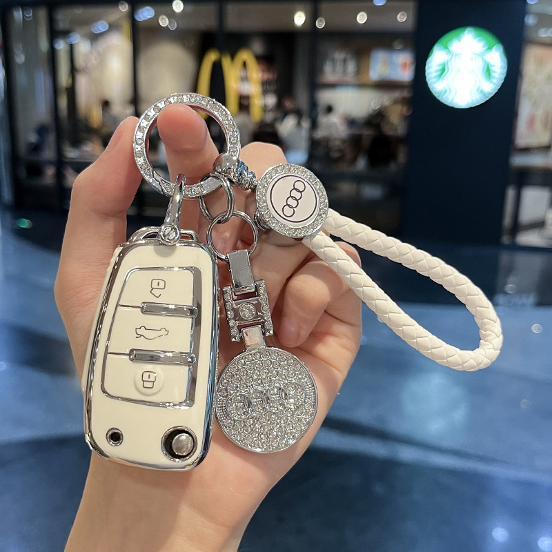 Audi Q2L Key Cover Q3 Silver-Edged Protective Cover A3 A6 Car Key Holder Tt Q7 A1 A4 Simple Case for Men and Women Audi Q2L Key Cover Q3 Silver-Edged Protective Cover A3 A6 Car Key Holder Tt Q7 A1 A4 Simple Case for Men and Women