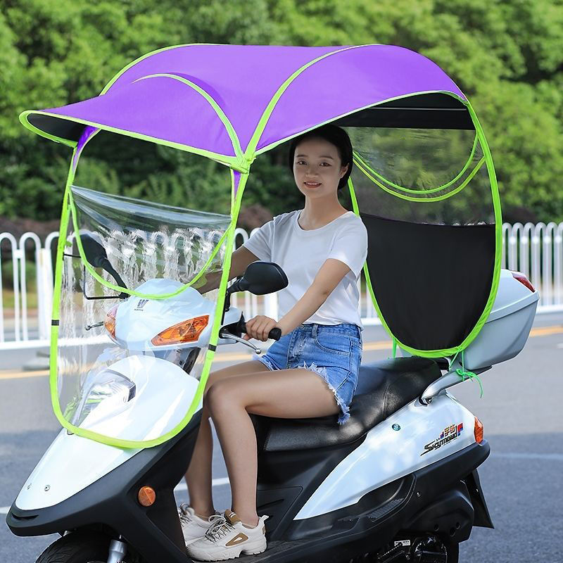 电瓶车雨棚新款电动车蓬伞防雨防寒黑胶面料加厚杆子加粗杆独立站