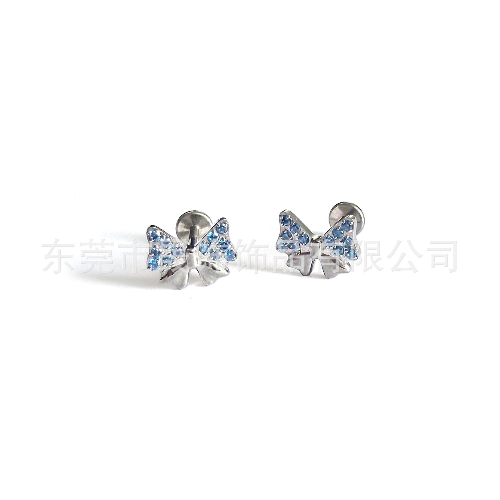 F136钛耳钉耳骨钉蝴蝶结镶嵌锆石G23钛合金人体穿刺饰品配件