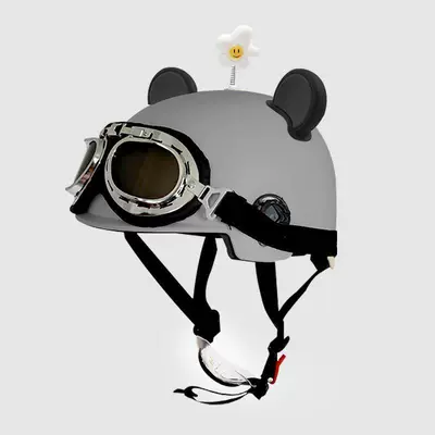 Motosiklet kaskı (dəbilqə) – New National Standard Certified Electric Vehicle - 3c-gray-sunscreen-glasses-black-bear-ears-free-little-white-flowers