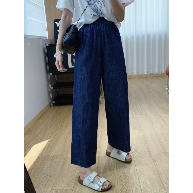 Lightweight and Breathable Linen Denim! Elastic Waistband, Hip-Covering, Slimming Straight-Leg Jeans for Women, Summer Thin Style, Cropped Pants Lightweight and Breathable Linen Denim! Elastic Waistband, Hip-Covering, Slimming Straight-Leg Jeans for Women, Summer Thin Style, Cropped Pants