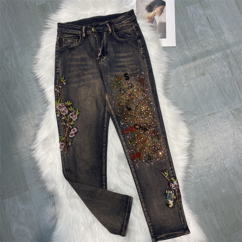 New retro women's jeans, slim fit trouse...