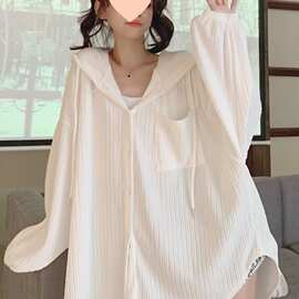 防晒衬衫女长袖2026年春秋新款宽松外搭防晒衣百搭连帽空调衫外套