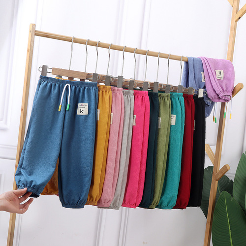 Summer children's breathable anti-mosquito pants, thin boys' bloomers, girls' casual pants, loose nine-point harem pants, children's pants