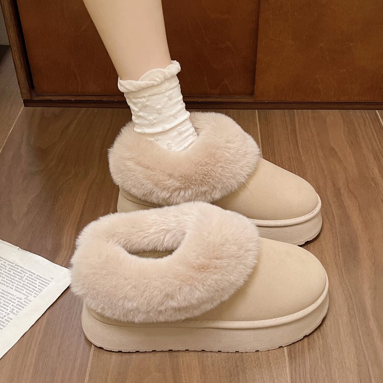 Women's Winter Plush Snow Boots with Thickened Fur, Integrated Short Boots with Thick Soles, Slip-On Home Warm Cotton Shoes