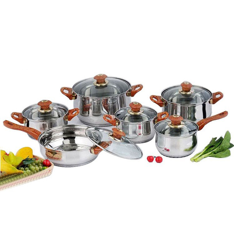 Stainless steel 12-piece set of pots 16-...