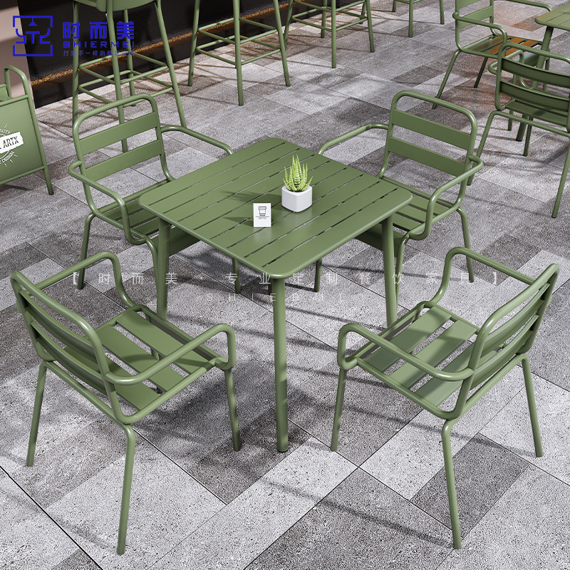 Courtyard Outdoor Tables and Chairs, Cafe, Milk Tea Shop, Leisure Chairs, Catering Open-Air Dining Table and Chair Combination, Commercial Outdoor Tables and Chairs