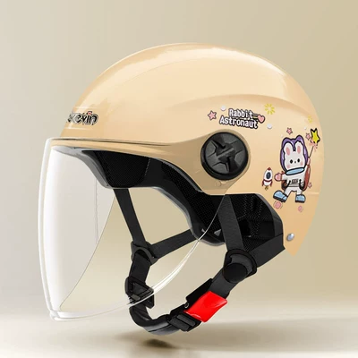 Cute Electric Vehicle Helmet, Electric | Motosiklet kaskı (dəbilqə) - 806m-bai-yu-hang-rabbit-transparent-long-mirror-one-size