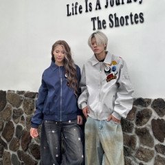 百搭流行潮流新款黑八毛巾刺绣飞行服简约气质慵懒原宿时尚日系