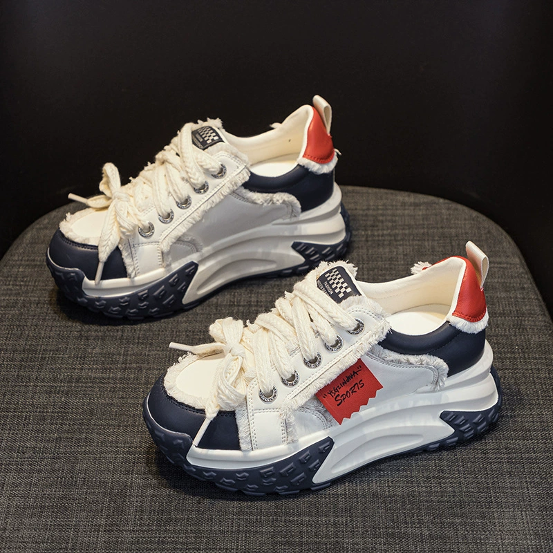 Популярные женские туфли для папы со знаменитостями в Интернете, весна 2021, новинка весны 7 м, маленькие повседневные белые туфли на толстой подошве с внутренним усилением, студенческая обувь