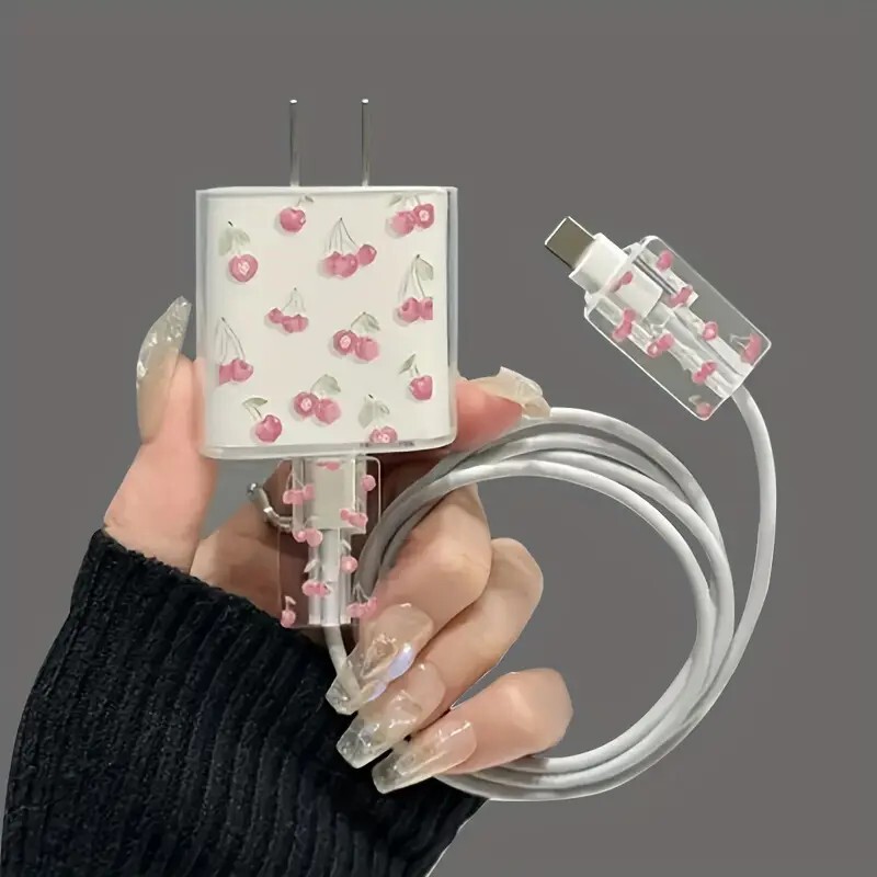 Suitable for Apple data cable protective cover charger 18-20W anti-break winder shell pink cherry