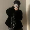 Black, winter, quilted, fitted