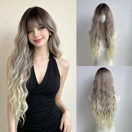 亚马逊跨境空气刘海渐变long body wave hair玫瑰网哑光丝全头套