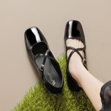 2513-3 法式仙女风单鞋女低跟方头交叉带浅口玛丽珍小皮鞋配裙子