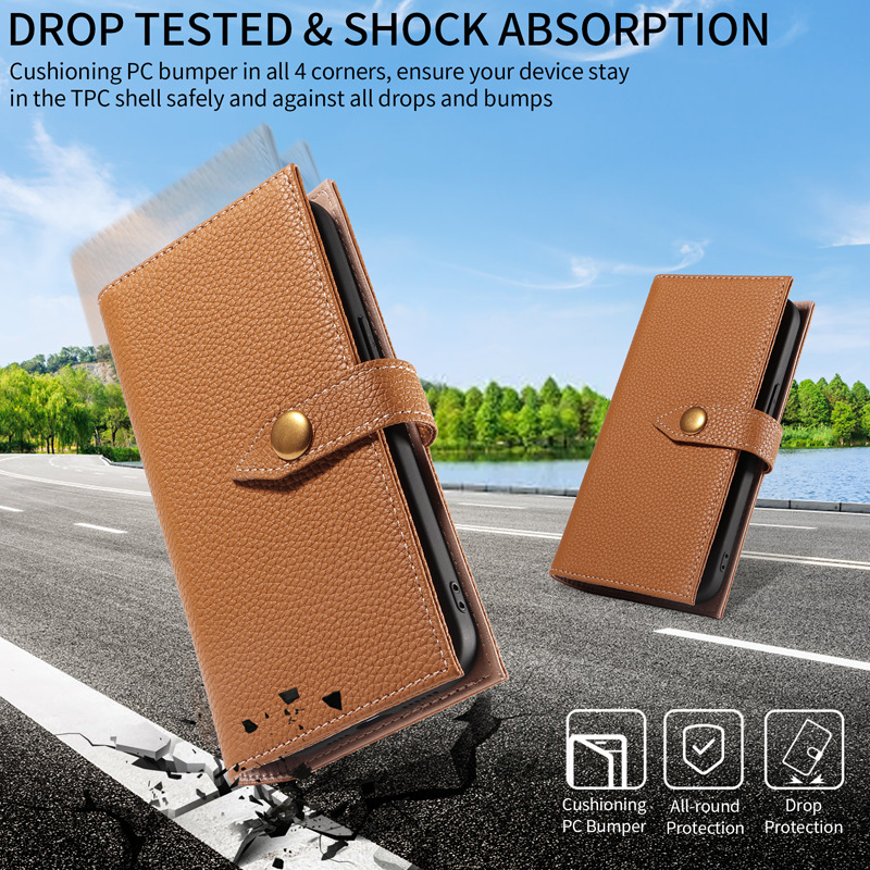 Ốp lưng da gập chống rơi cho iPhone 15 Pro Max, có khe đựng thẻ — [Màu đen★Ví da Togo] Bao da lật, [Màu nâu vàng★Ví da Togo] Bao da lật, [Màu trắng★Ví da Togo] Bao da lật, 【Voi xám★Ví da Togo] Bao da lật chi tiết 6