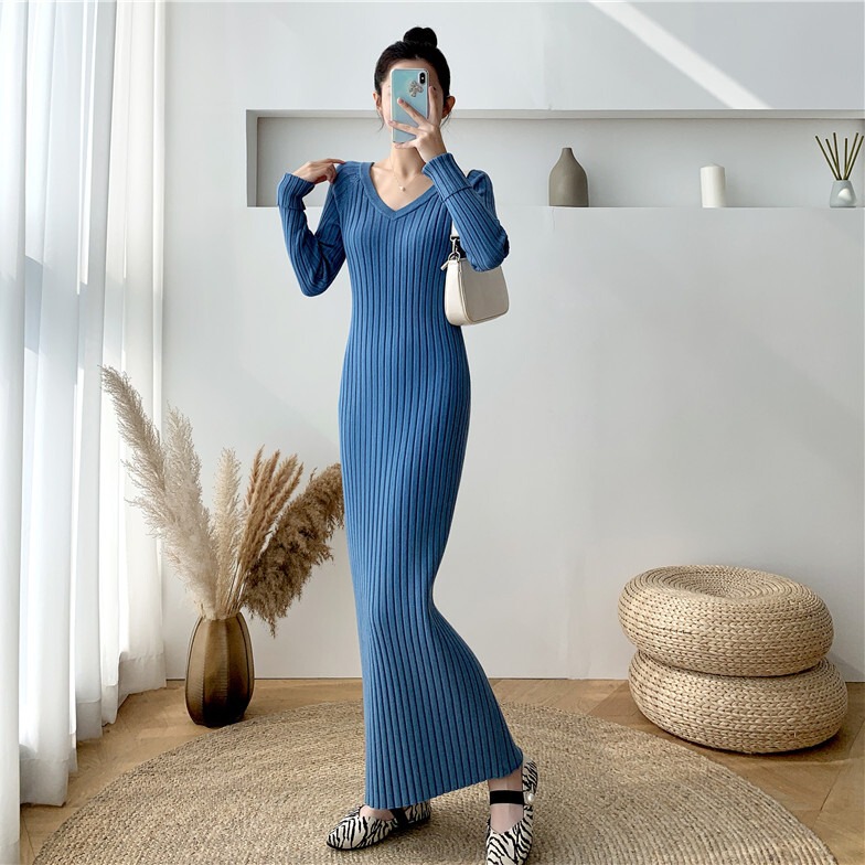 Extra Long Ol Knitted Sweater Dress 2025 Autumn and Winter Inner Layer Slimming Look Maternity Long Skirt