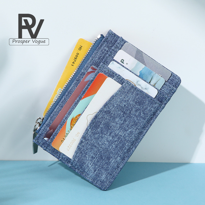 Factory Direct Sales New Multi-Card Slot Card Holder Denim Pu Short Exquisite Zipper Fashion Multi-Functional Portable Coin Purse