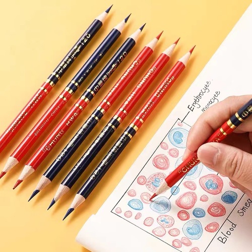 Zhonghua brand 120 red and blue two-color pencil medical round pole nurse infrastructure laboratory marking drawing all red pencil