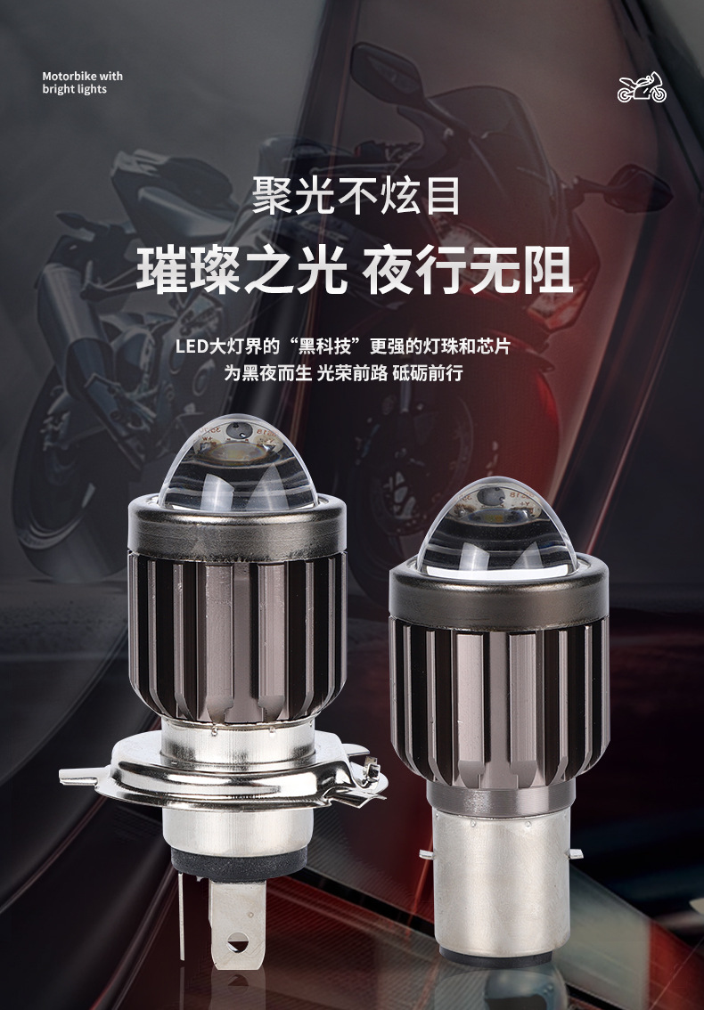 Cross-border exclusive LED dual-color high/low beam spotlight for electric vehicles and motorcycles, featuring a fisheye lens and built-in light