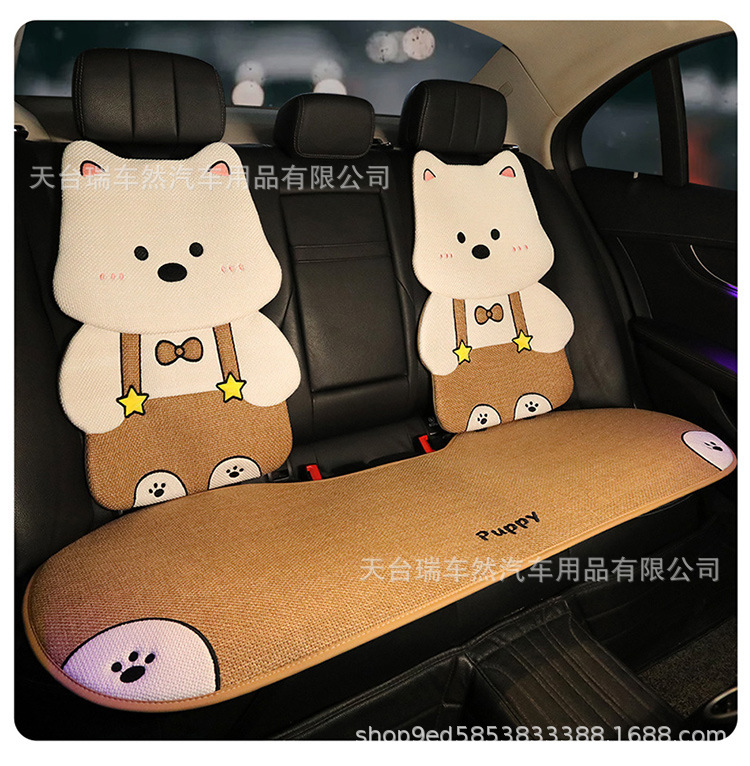 2026 New Model Car-Specific Seat Cushion, All-Season Universal Cotton-Linen Cartoon Cute Puppy 3D Seat Backrest Cushion