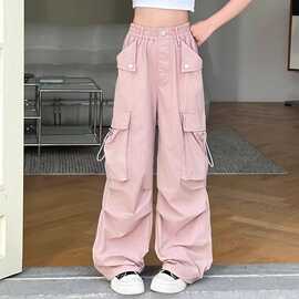 女童洋气工装裤春夏儿童休闲裤2026新款中大童宽松直筒裤男童裤子