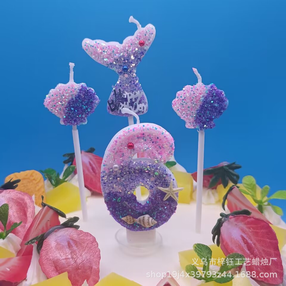Creativa nueva sirena tema cumpleaños vela traje decoración de la torta Amazon Venta caliente partido fabricante original