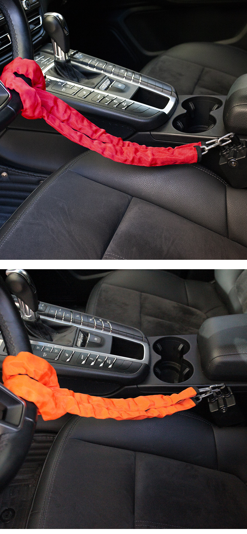 Car steering wheel lock chain steel cable anti-saw anti-theft lock car safety belt buckle lock universal portable car lock
