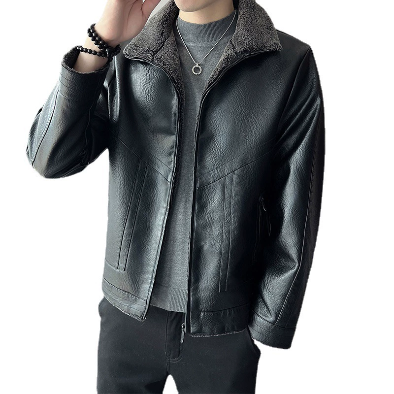 Кожаная куртка из полиуретана, oversize, утолщённая